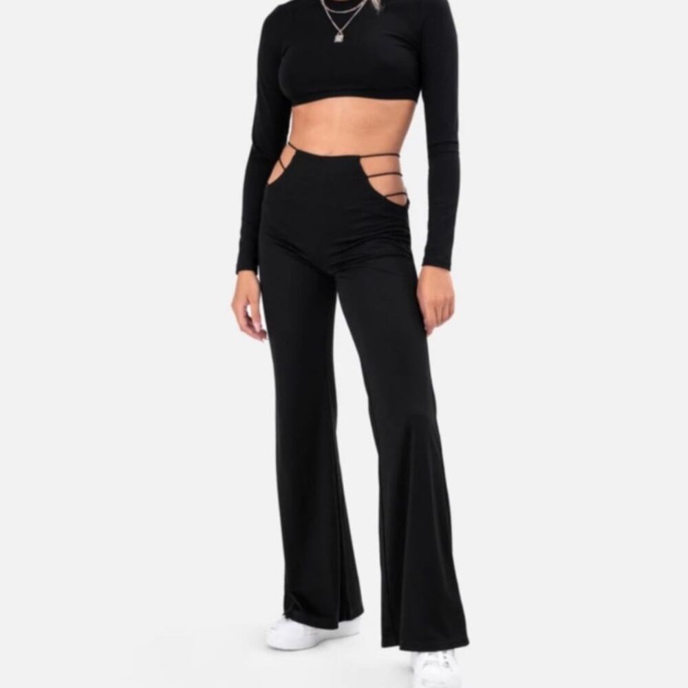Adika Empire Flare Cut Out Black Pull On Pants Women’s Size Small